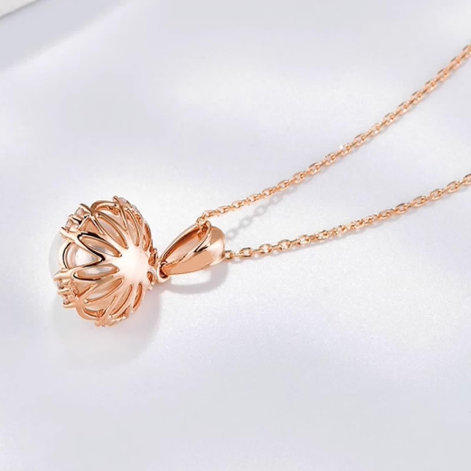 Halskette Damen Anhänger, Kette Lang Weiß Diamant Elegant Echter Schmuck 9K/14K/18K Roségold