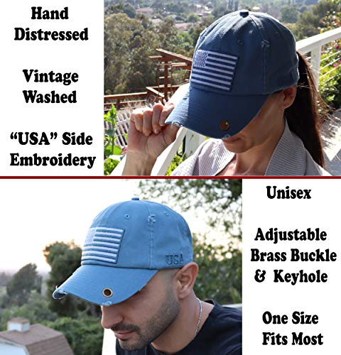 Image of Antourage American Flag Unisex Baseball Hat for Men and Women | USA Flag Mesh Snapback Flat Visor Cap + 2 Patriotic Patches