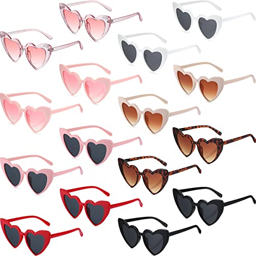 16 Pairs Heart Shaped Sunglasses Vintage Heart Sunglasses Glasses Cat Eye Clout Glasses Retro Eyeglasses for Valentines Party Supplies Photo Props Holiday Wedding Birthday