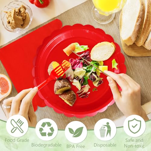 Image of Mulbozy 75Pcs Cute Red Paper Plates and Napkins Disposable for Party, 25-7 inch
