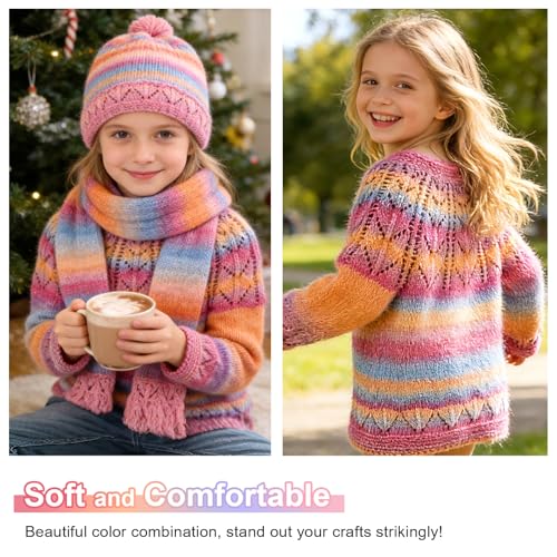 Image of Aeelike Gradient Yarn for Crocheting, 3 Skeins Cake Yarns 100g (3.52 oz) 245m (267 Yards) # 3 Light Weight Super Soft Ombre Yarns for Making Blanket Scarves Sweaters, Pink Purple Gradient