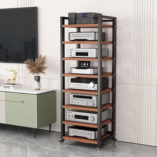 Stojak multimedialny z kółkami 5/6/7/8 poziomów półek stereo, szafka dźwiękowa gramofon, nowoczesny zestaw audio, stojak na komponenty stereo, orzech - 8 poziomów B 19,6 cala