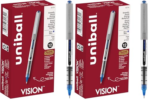 Image of Uni-Ball uniball Vision Rollerball Pens with 0.7mm Fine Point,Blue,(Pack of 24)