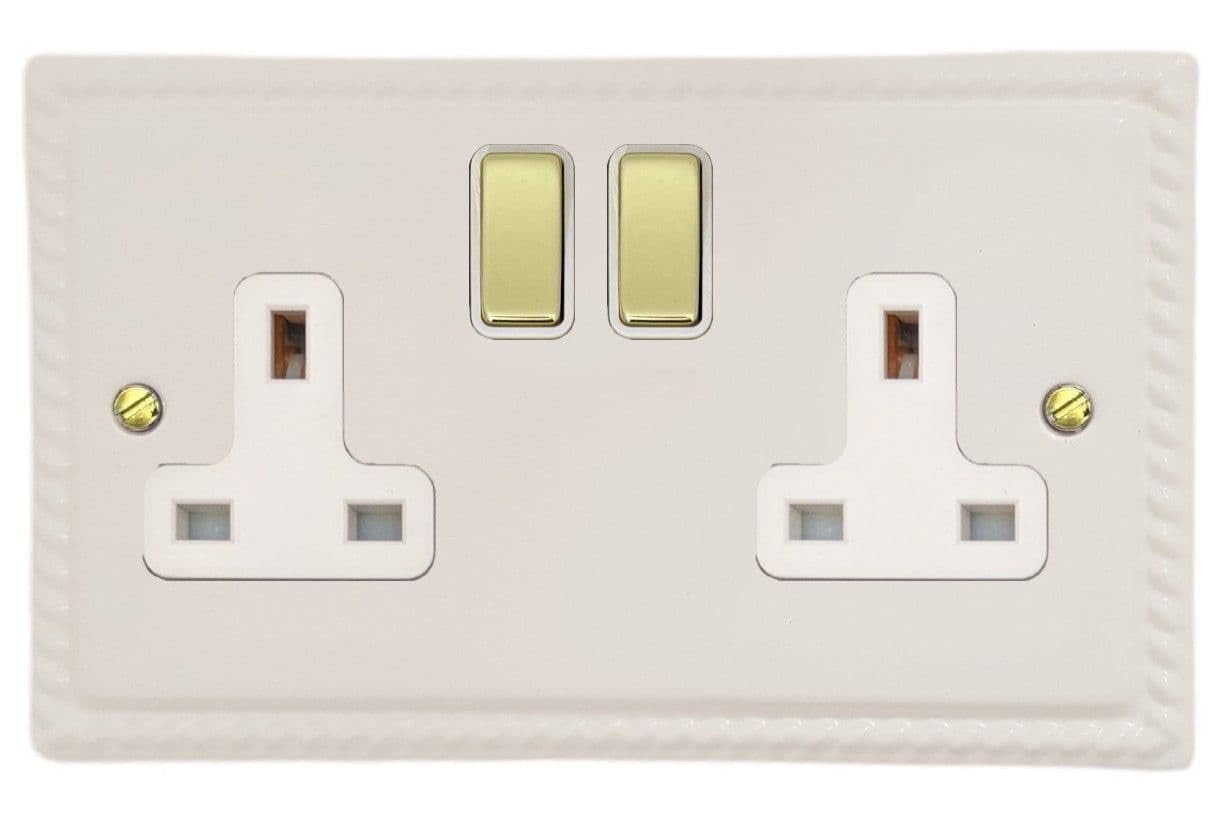 G&H Brassware White G&H Mw210-Pb Monarch Roped Matt 2 Gang Double 13A Switched Plug Socket