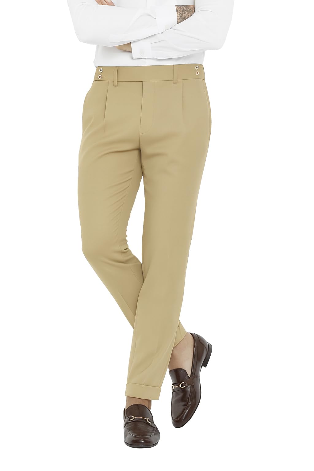 Formal Trousers, Tailored Fit, Belt Loops, Cuffed Hem Gurkha Pant