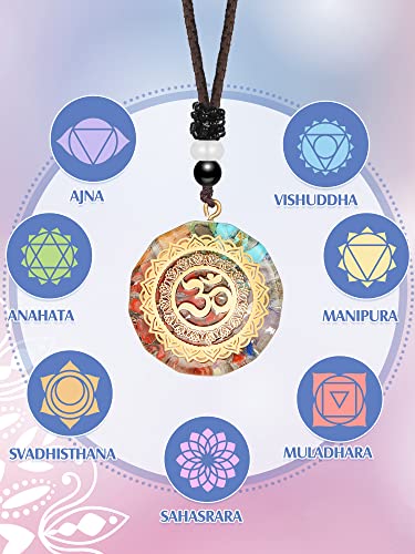 5 Pieces Chakra Necklace Orgonite Necklace Chakra Crystal Pendant Healing Necklace Energy Orgone Women Om Pendant Necklace for Women Men, 1.38 Inches3