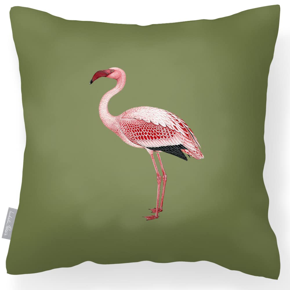 Izabela Peters Flamingo - Sage Outdoor Cushions Waterproof, 43 Cm, Filled Outdoor Cushion, Garden Furniture Cushions, Outdoor Seat Cushions, Garden Chair Cushions