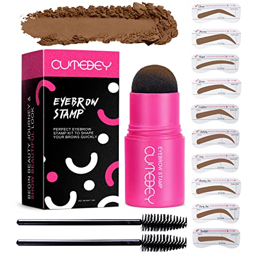 Eyebrow Stamp Stencil Kit, CUTEBEY Brow Stamp and Shaping Kit for Perfect Eyebrow, Brow Trio Kit with 10 Reusable Eyebrow Stencil and 2 Spiral Eyebrow Brushes for Women Girl