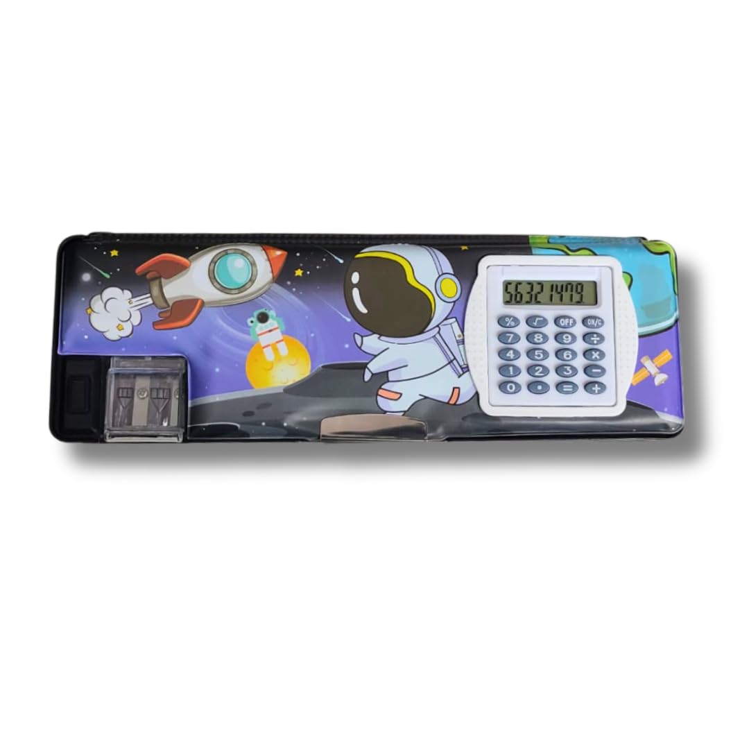 SHINI LIFESTYLE Magnetic Pencil Box with Calculator & Dual Sharpener for Kids, Multi-Theme Printed Pencil Case for Kids, Pack of 1 (Black) (B0D97ZW588) Amazon Price History, Amazon Price Tracker