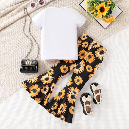 Image of Ayzozuy Kids Toddler Girl Clothes Letter Print Graphic Top + Leopard Print Flare Leg Pants 2PC Summer Clothing Set