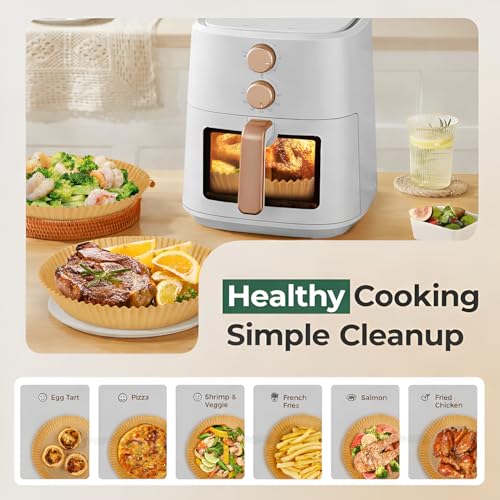 Image of SNMMIFER 100 Pcs Round Air Fryer Paper Sheets, Disposable Parchment Airfryer Paper Sheets, Air Fryer Liners for 5-8 QT, Oil-Proof, Heat Resistant for Frying, Baking, Cooking, Roasting and Microwave