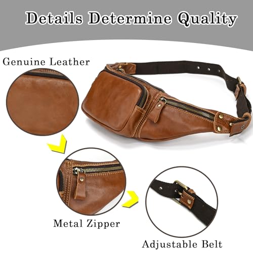 Leather Fanny Pack for Men Women-Genuine Waist Bag for Daily Hiking Travel Running Hip Bum Belt Pack Purse Wallet Cell Phone Pouch - Image 3