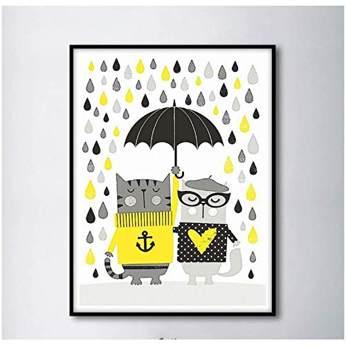 Toile peinture de salon chat parapluie impression haute definition