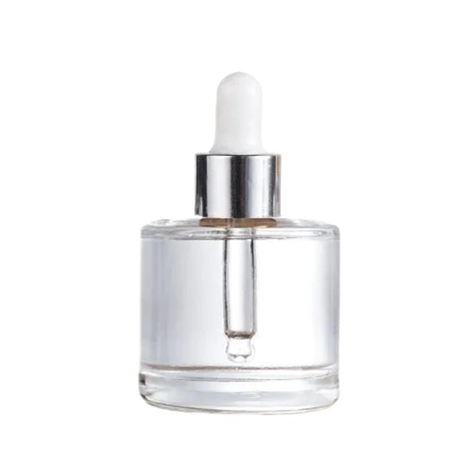 Gotero Botella de suero aceites esenciales vidrio transparente esmerilado grueso redondo 30ml y 50ml con gotero for ojos pipeta Perfume(Clear Silver cap,4 bottle,50ml)