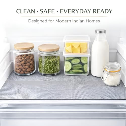 Image of DALUCI Anti Skid Fridge Mats Roll 5 Meters (45 cm x 500 cm) | Drawer Mat for Kitchen Drawers, Shelves & Wardrobe | Food Grade EVA Anti Slip Shelf Liner, Washable, Diamond Pattern, Grey