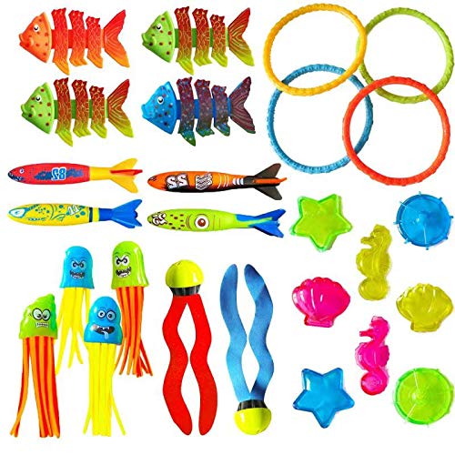 Cakuni Underwater Swim Pool Diving Toys - Summer Swimming Dive Toy Sets - Water Rings,Sticks,Octopus,Torpedo Bandits,Fish & Balls for Kids
