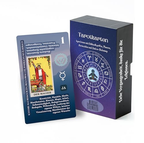 Witchy Cauldron Tarotkarten Deutsch mit Bedeutung auf Jeder Karte – 78 Tarot Karten für Anfänger mit Begleitbuch – Rider-Waite Lernkarten Set mit Legesystemen, Ja/Nein, Chakra & Astrologie