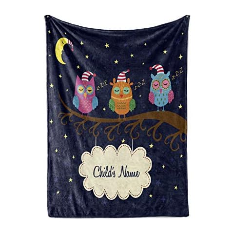 Personalized Corner Custom Sleepy Owls Purple Fleece Throw Blanket for Kids - Boys Girls Baby Toddler Infants Good Night Sleepy Time Blankets for Bed (Child 50"x60") Cover