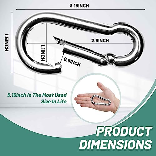 Image of Pixel Panda 3.1&4 Inch Heavy Duty Carabiner Clips Load 1000lbs, 2&4&8Pack Large Snap Hooks for Gym, Outdoor, Swing, Hammock