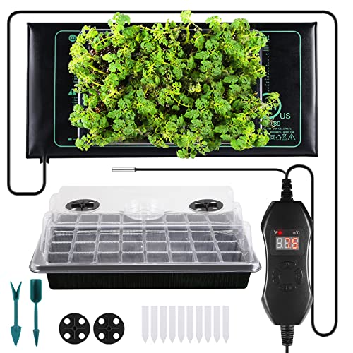 Adawook Thermostat Controller Seedling Heat Mat, 10"x 20.75" Heat Mats for Seed Starting,68-113°F Adjustable,50W Waterproof Seed Heating Mat, MET Certified, Heat Mat for Plants(Not Trays)