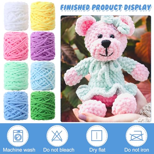 Image of Buryeah 8 Pack Chunky Chenille Yarn for Crocheting Soft Thick Fluffy Yarn for Hand Knitting Bulky Velvet Blanket Plush for Weaving DIY Crafts Each 3.5 oz 55 Yards (Fresh Colors)