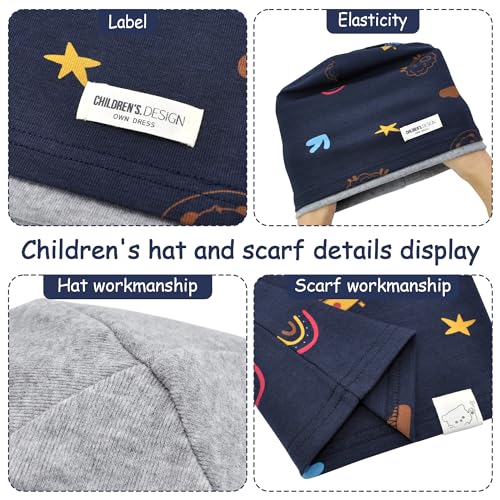 beifon Kinder Beanie Mütze & Loop Schal Set, 95% Baumwolle Mütze Schal Set Mädchen Jungen 2-8 Jahren, Schlauchschal Warme Wintermütze Strickmützen für Herbst Winter Frühling