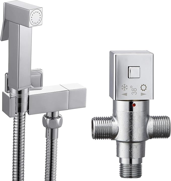 Wysokiej jakości zestaw termostatyczny kwadratowy chromowany mosiężny bidet, muzułmańska głowica prysznicowa Shattaf, higieniczny spray toaletowy, 1 zestaw