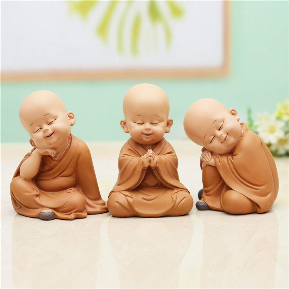 Statue de Bouddha en résine lot de 3 mini moines pour décoration de maison