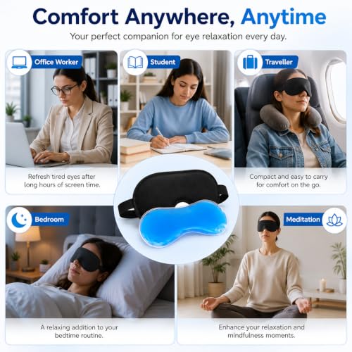 Image of Reusable Hot & Cold Gel Eye Mask with Soft Storage Pouch | Cooling & Warming Eye Compress | Flexible Gel Beads | Comfortable Eye Mask for Relaxation, Puffy Eyes, Daily Eye Care, Travel & Sleep