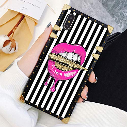 Square Case Compatible iPhone Xs Max Pink Lips in Bullet Luxury Elegant Soft