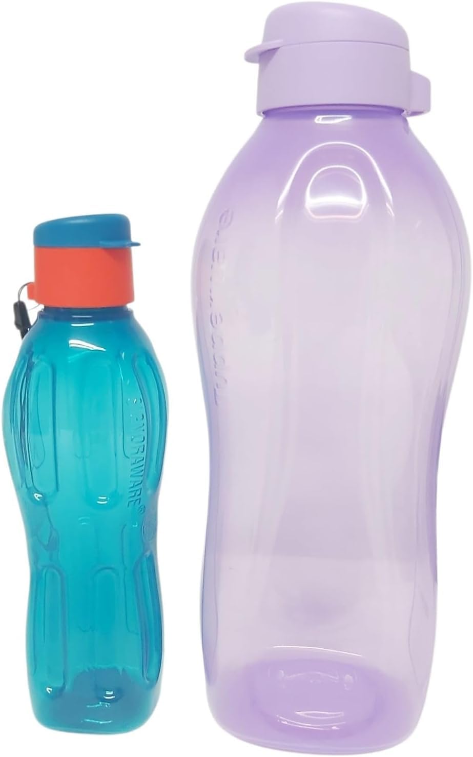 Tupperware EcoEasy Trinkflasche 2,0 Liter Flieder mit Flip-Top + SIGNORA WARE Eco Trinkflasche 500 ml Türkis/Orange – BPA-freies 2er-Trinkflaschen-Set