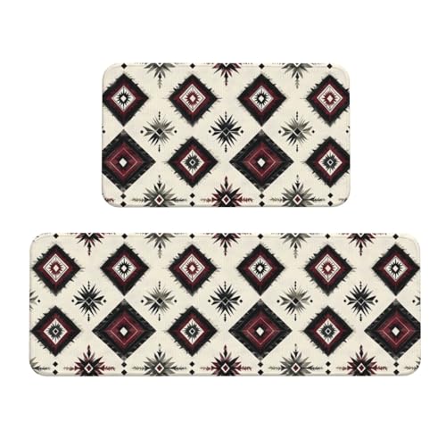 GVYGVY Antifatigue Kitchen Mats for Floor 2 Piece - Classic Wine Red Print Kitchen Rugs Washable, Non Slip Runner Rug Standing Mat for Office/Bathroom/Laundry/Home Decor and Accessories