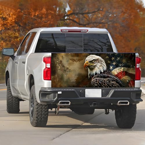 Image of Turck Tailgate Wraps Decals - 66x23.6 in Tailgate Decals for Trucks, Egale Flag Tailgate Graphics for Trucks Pickup Personalized Decoration, American Flag Tailgate Decal