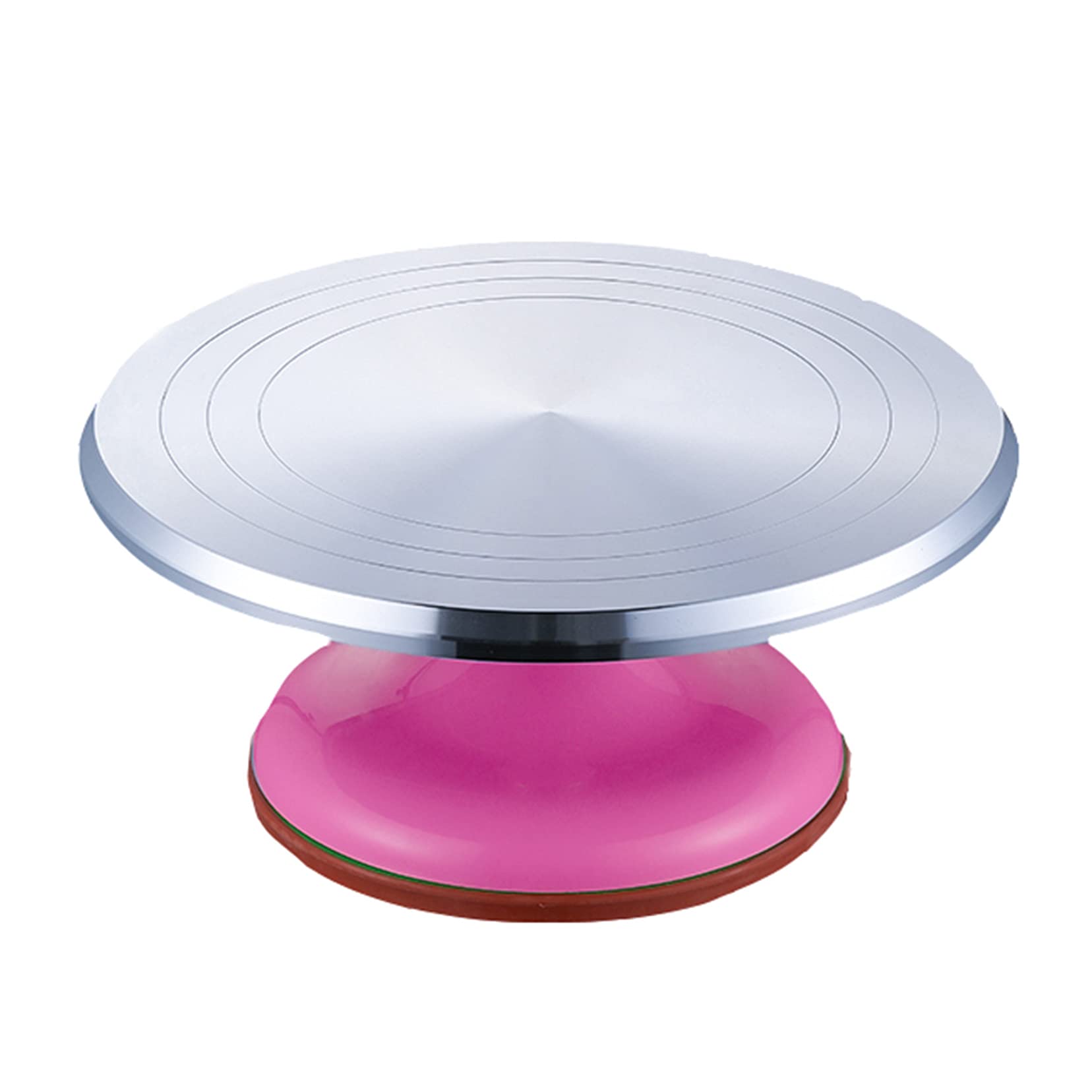 Piatto girevole per torte da 30,5 cm, in lega di alluminio, supporto rotante per decorazione di torte, dessert, con cuscinetto liscio e fondo in gomma ABS antiscivolo, rosa, 30,5 cm