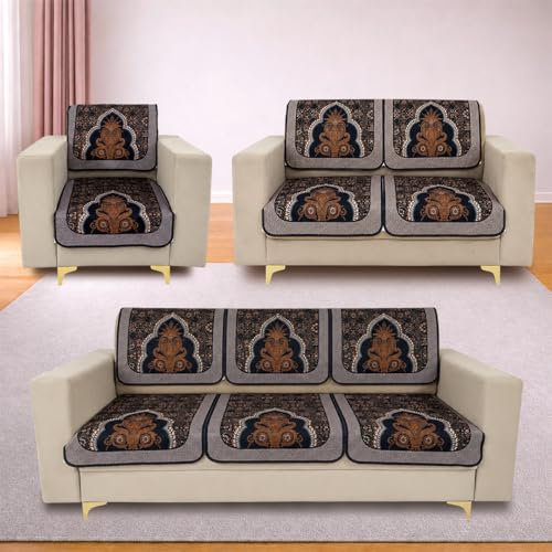 Image of Homerz Premium 'Maharaja Paradise Series' Sofa Cover | Net Fabric Sofa Cover | Washable, Anti-Dust Backed & Wrinkle Resistant Cover (Sheesh Mahal, 6 (3+2+1) Seater, Seat Cover with Backrest)