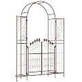 Outsunny 7' Metal Garden Arbor, Garden Arch with Gate, Fleur De Lis Motif, Latching Doors, Planter Shelves for Climbing Vines, Ceremony, Weddings, Party, Garden, Backyard, Lawn, Brown