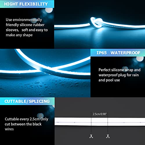 Image of LED Neon Light Strip 16.4FT /5M- Bright, Non-Glaring & Waterproof Neon Rope Lights for Indoor & Outdoor Decor,【No Power Adapter】 Ice Blue,neon led Strip Lights
