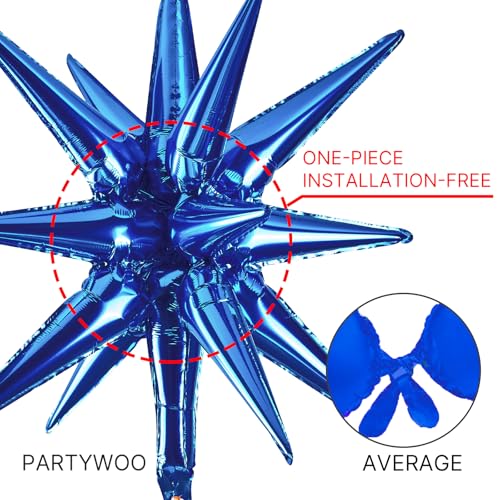 Image of PartyWoo Navy Blue Star Spike Balloons 10pcs Explosion Foil Mylar Balloons | 42 27 22 Inch for Gender Reveal Graduation Bachelorette Birthday Baby Shower Bridal Shower Anniversary Party Decorations