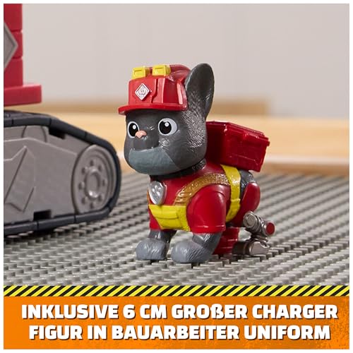Rubble & Crew - Chargers 2-in-1 Mega Kran, Premium Baufahrzeug mit Abnehmbarer Baggerkralle und Presslufthammer sowie Charger Hundefigur, Spielzeug für Kinder ab 3 Jahren
