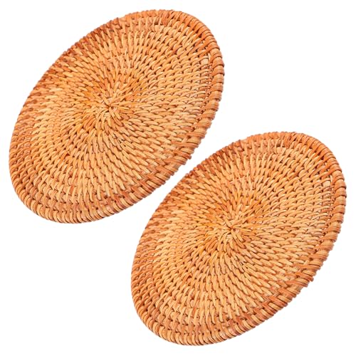 ARTSEWPLY 2 Salvamanteles de Mimbre de Ratán Natural Tejidos a Mano Posavasos Almohadilla Aislante para Tazas y Ollas Calientes Decoración Rústica Bohemia para Mesa y Cocina 2 Piezas