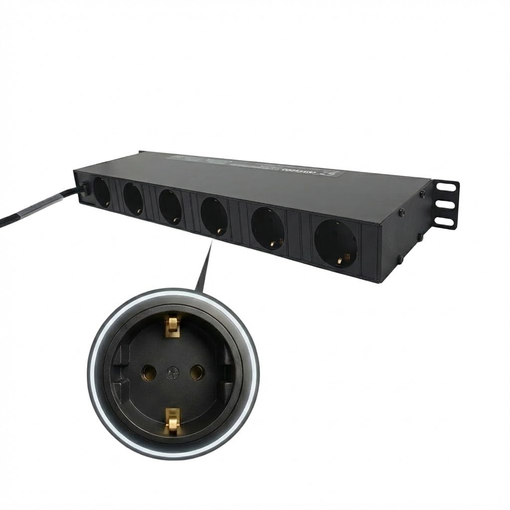 DINIC Premium 19 inch stekkerdoos van aluminium, GS 8-fach für USV-Anlagen