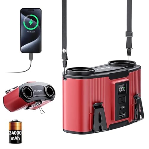 24000mAh Personal Waist Fan, USB Rechargeable Clip The Waist For Working,10 Speed & 40H Cooling and Heatstroke Prevention For Outdoor Travel Camping (Red, 24000mAh)