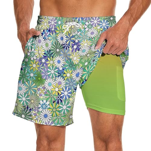 Men's Swim Trunks with Compression Liner Beach Shorts with Pockets