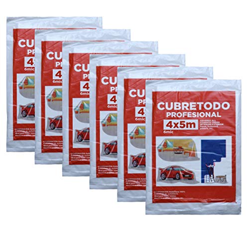 Plástico Cubretodo Protector Multiuso para tapar Suelos, muebles, puertas, ventana Interior y Exterior (4x5 m, 6 Micras básico 6 piezas)