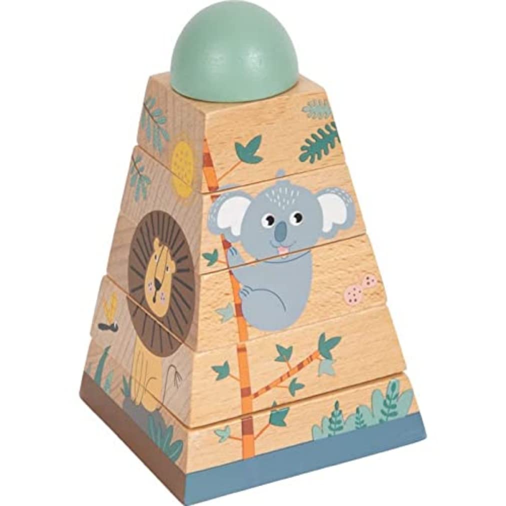 Small Foot Stacking Tower Safari, motor skills toy with animal pictures, for children from 12 months, 12320