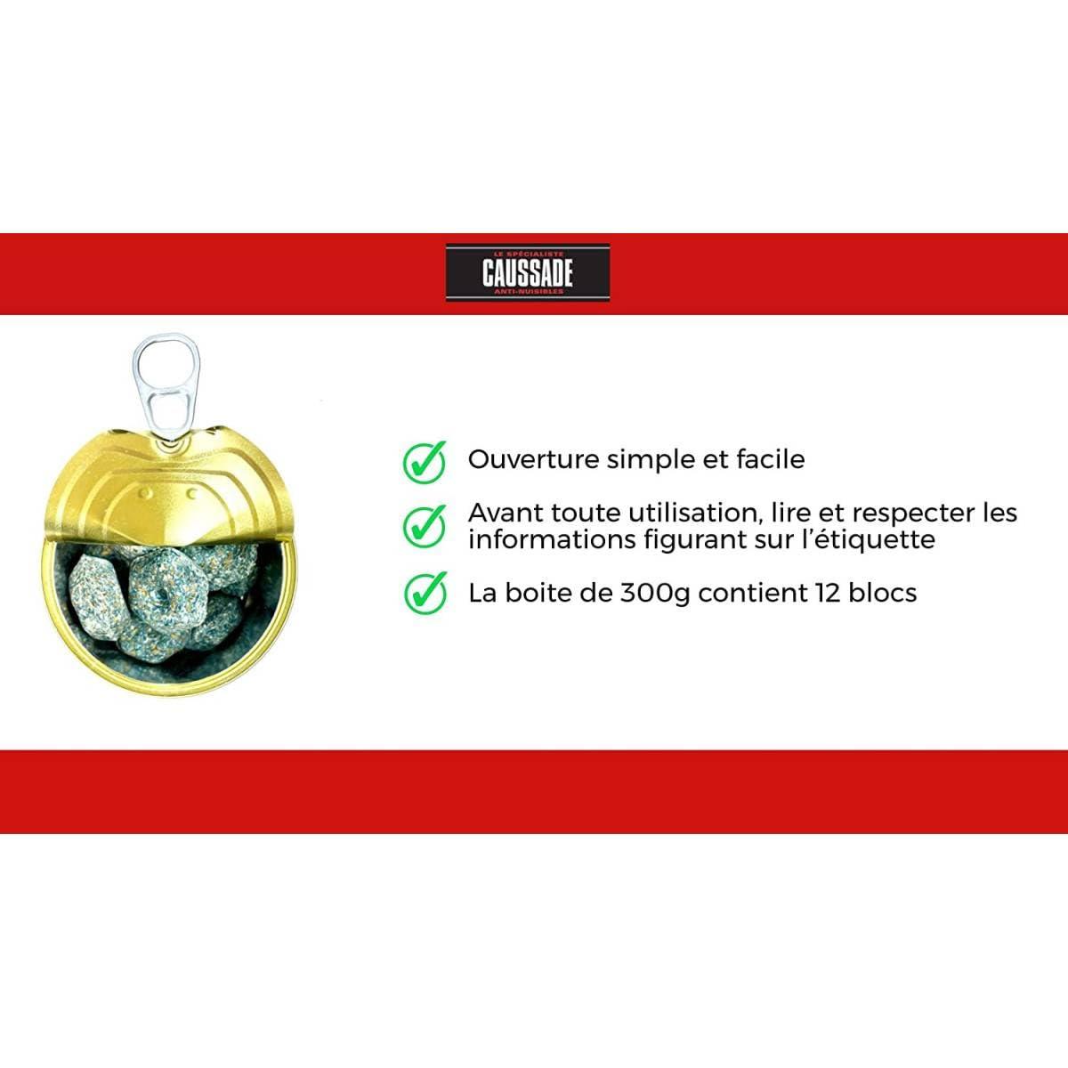 Caussade Anti Rats & Souris 12 Appâts Blocs Pâtes Flocoumafen 300g