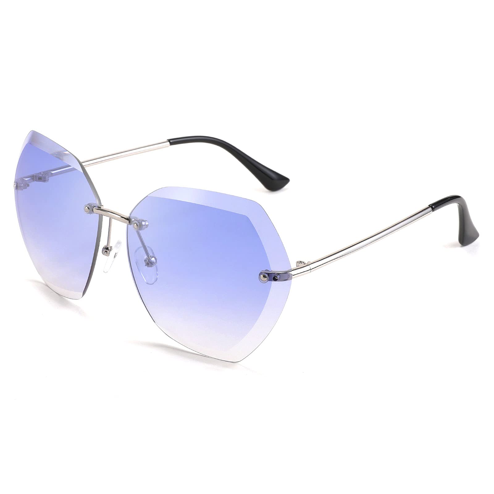 FEISEDY Women Oversized Rimless Sunglasses Diamond Cutting Lens Sun Glasses B2569