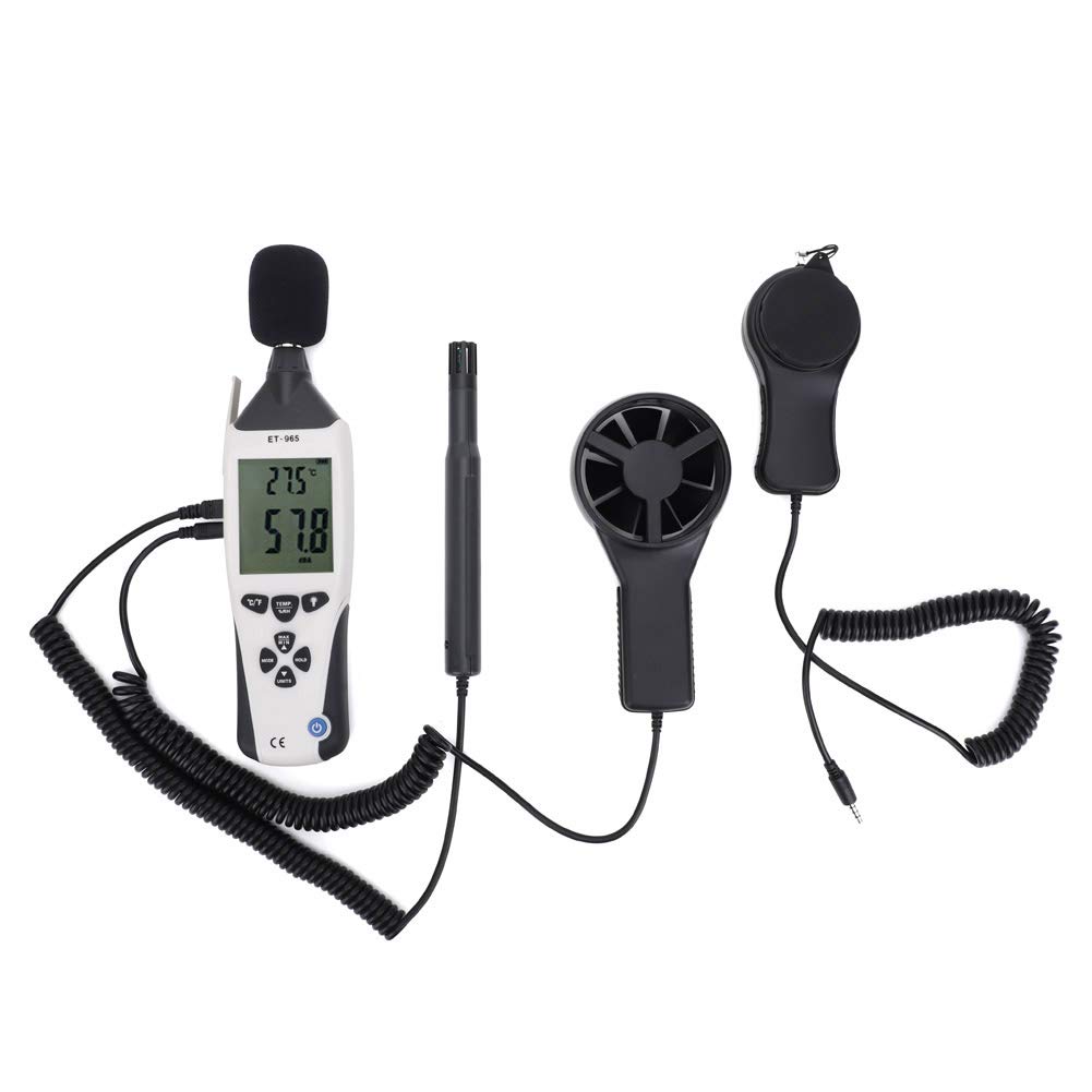 5in1 Medidor ambiental Temperatura Humedad Velocidad del viento Nivel de sonido Medidor Illuminómetro para el diseño profesional Material de ABS de diseño de bolsillo para el