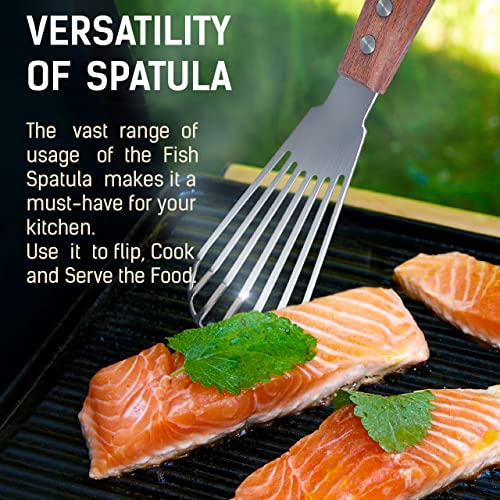 Agrus Metal Spatula For Fish, Slotted Turner, Stainless Steel, Wooden Handle With Hole #TOP4