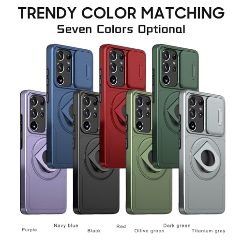 ANNGELAS for Samsung Galaxy S21 Ultra Mag-Safe Kickstand Case with Slide Camera Cover,Slim Shockproof Military Heavy Duty Anti-Drop Full Body Protection,360 Rotating Stand Magnetic Phone Case(Black)